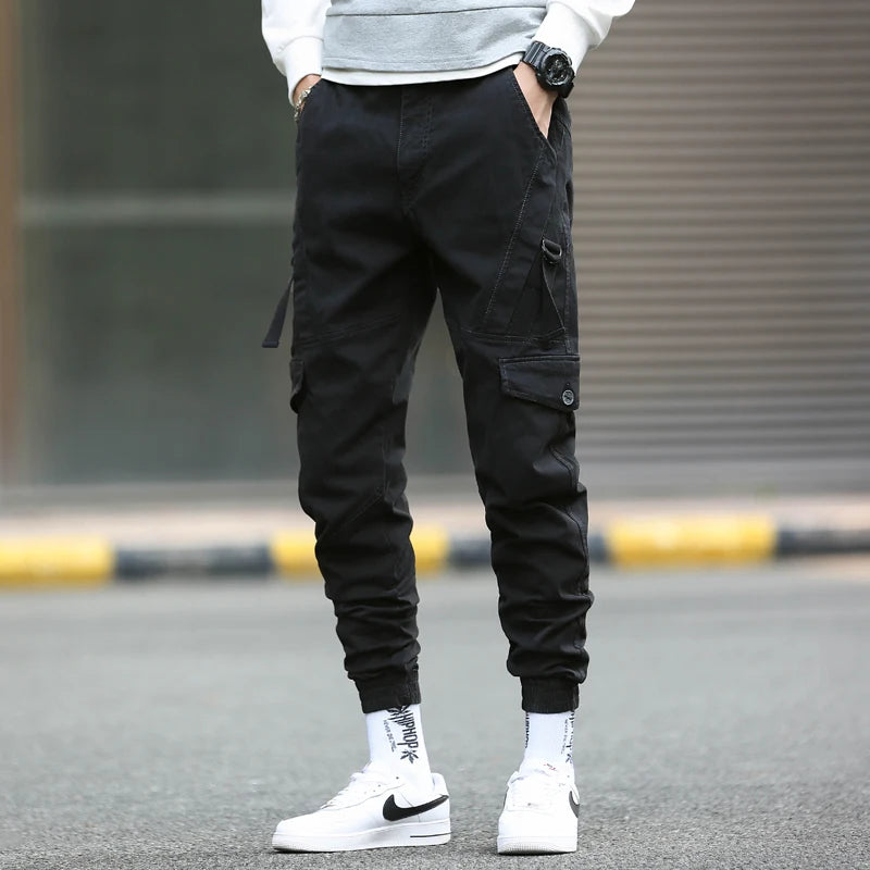 Men’s Cargo Pants with Straps – Casual Streetwear, Hip Hop Style