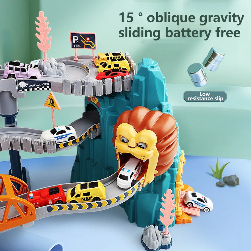 Lion Theme Car Track for Kids – Diecast Racing Fun