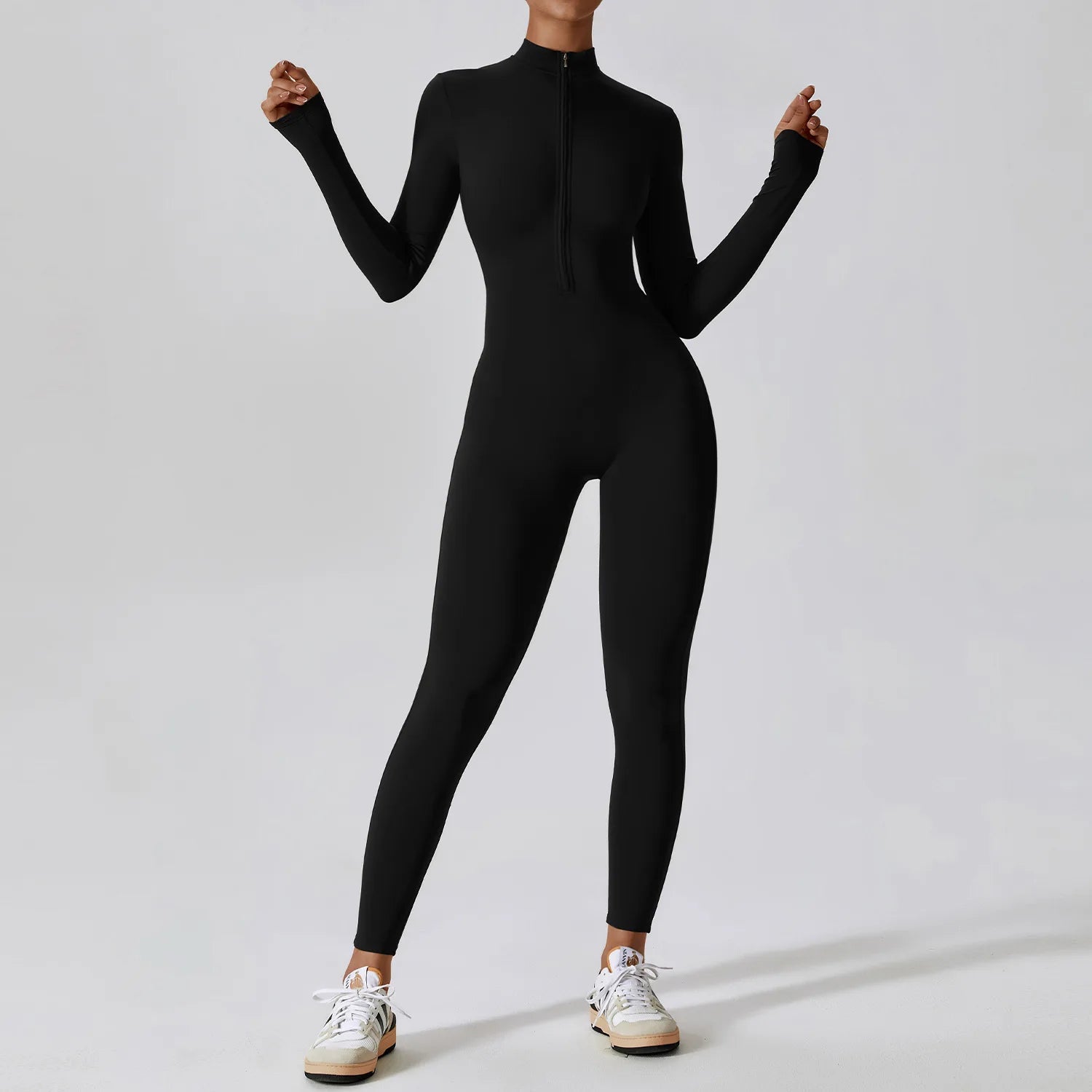 Full-Zip Long Sleeve Yoga Jumpsuit for Women – Gym & Fitness Bodysuit