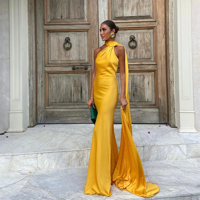 HTTEM Elegant Satin Strapless Maxi Dress