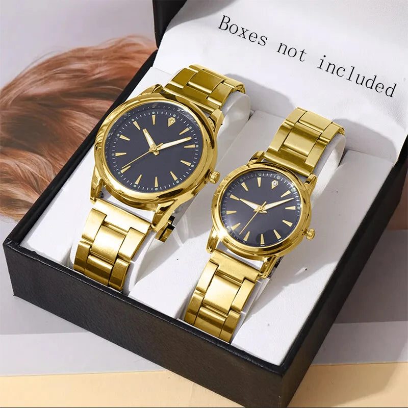 2pcs Couple Quartz Watches – Fashion Business Wristwatches for Men & Women (No Box)