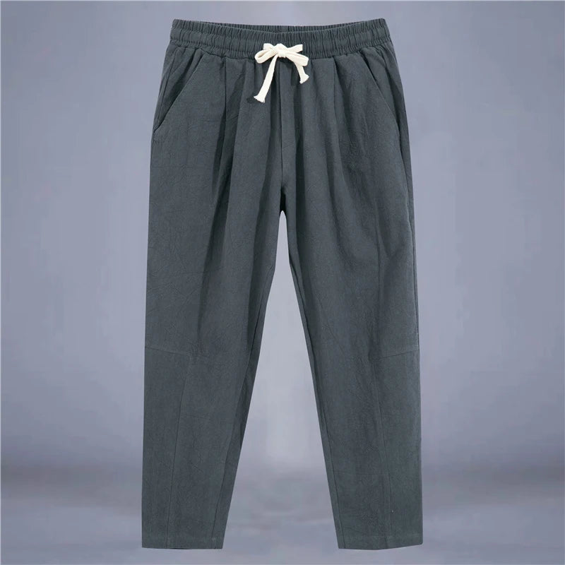 ANIMAL GAME Men's Linen & Cotton Casual Pants – Solid Color, Straight Fit