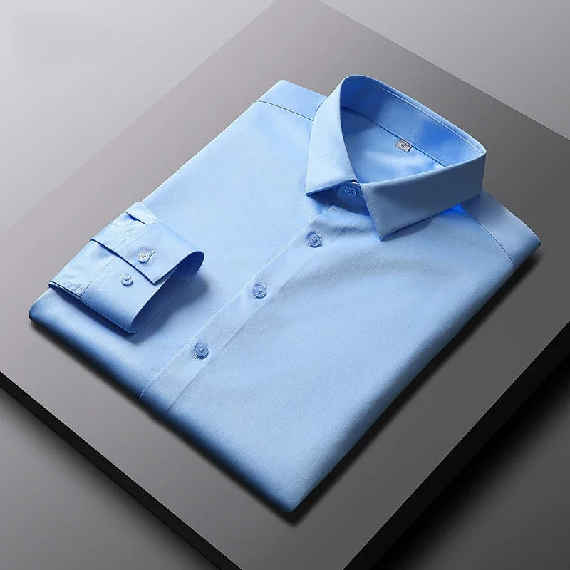 Men's Solid Color Long Sleeve Casual Shirt – Wrinkle-Resistant, Non-Iron