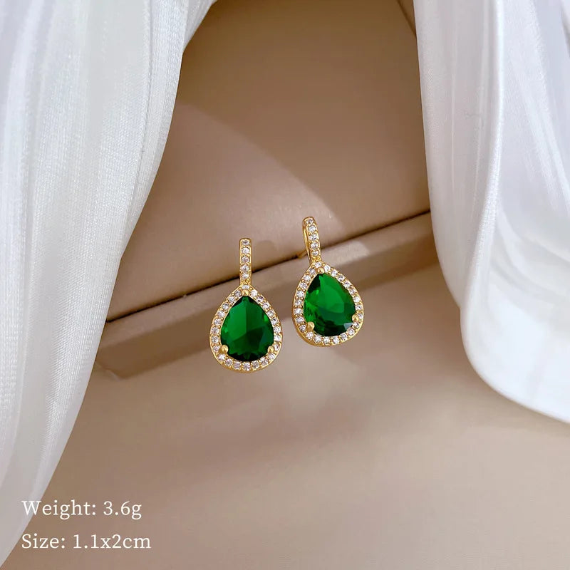 DIEYURO Jewelry Set – Stainless Steel Green Teardrop Zircon Necklace & Earrings
