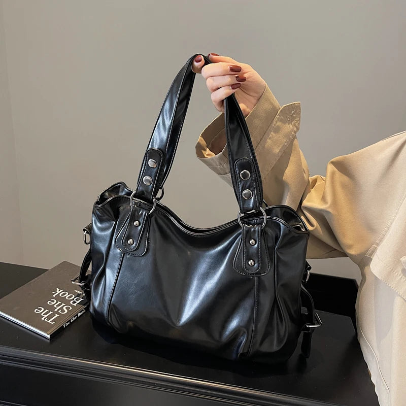 Large Retro PU Shoulder Bag – Solid Color Women’s Handbag (YHLP1912)