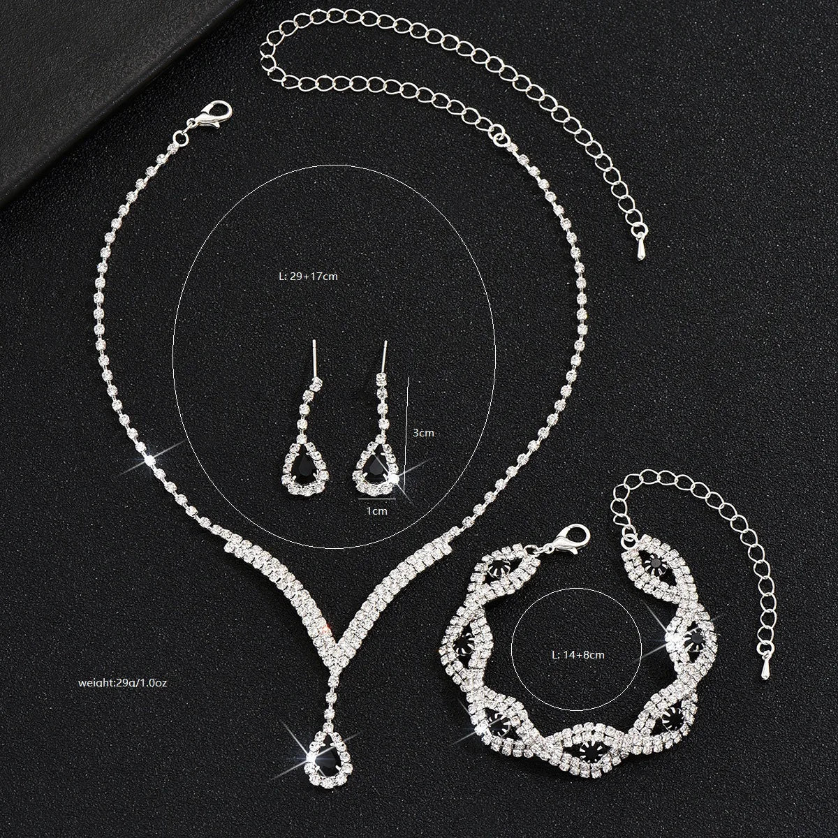 Luxury Bridal Jewelry Set – 3-Piece Crystal Teardrop Earrings, V-Neck Necklace & Eye Bracelet (6625)