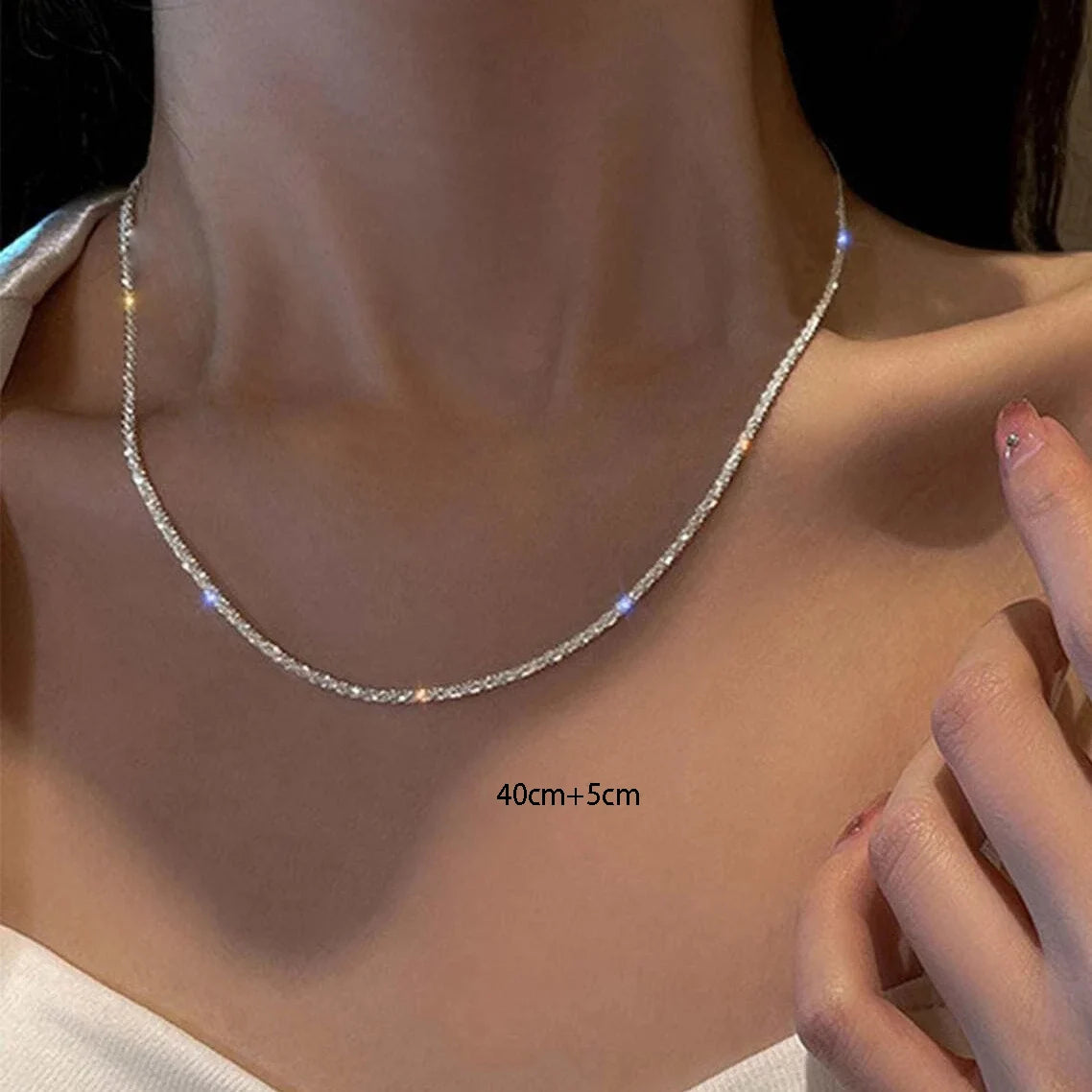 Shiny Silver Chain Necklace – Trendy Clavicle Choker for Women