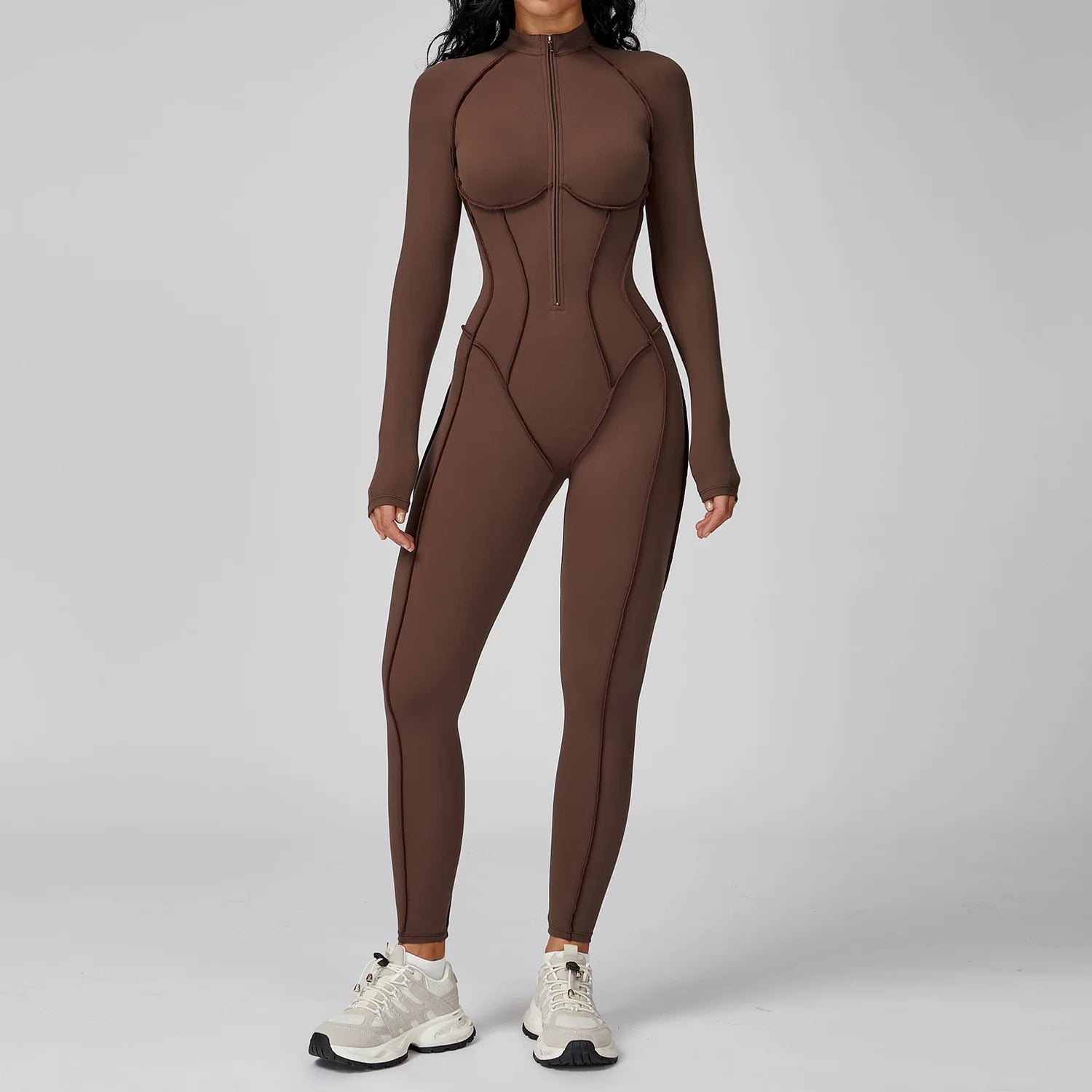 MIKETI Women’s Yoga Jumpsuit – Long Sleeve Full Zipper Fitness Set
