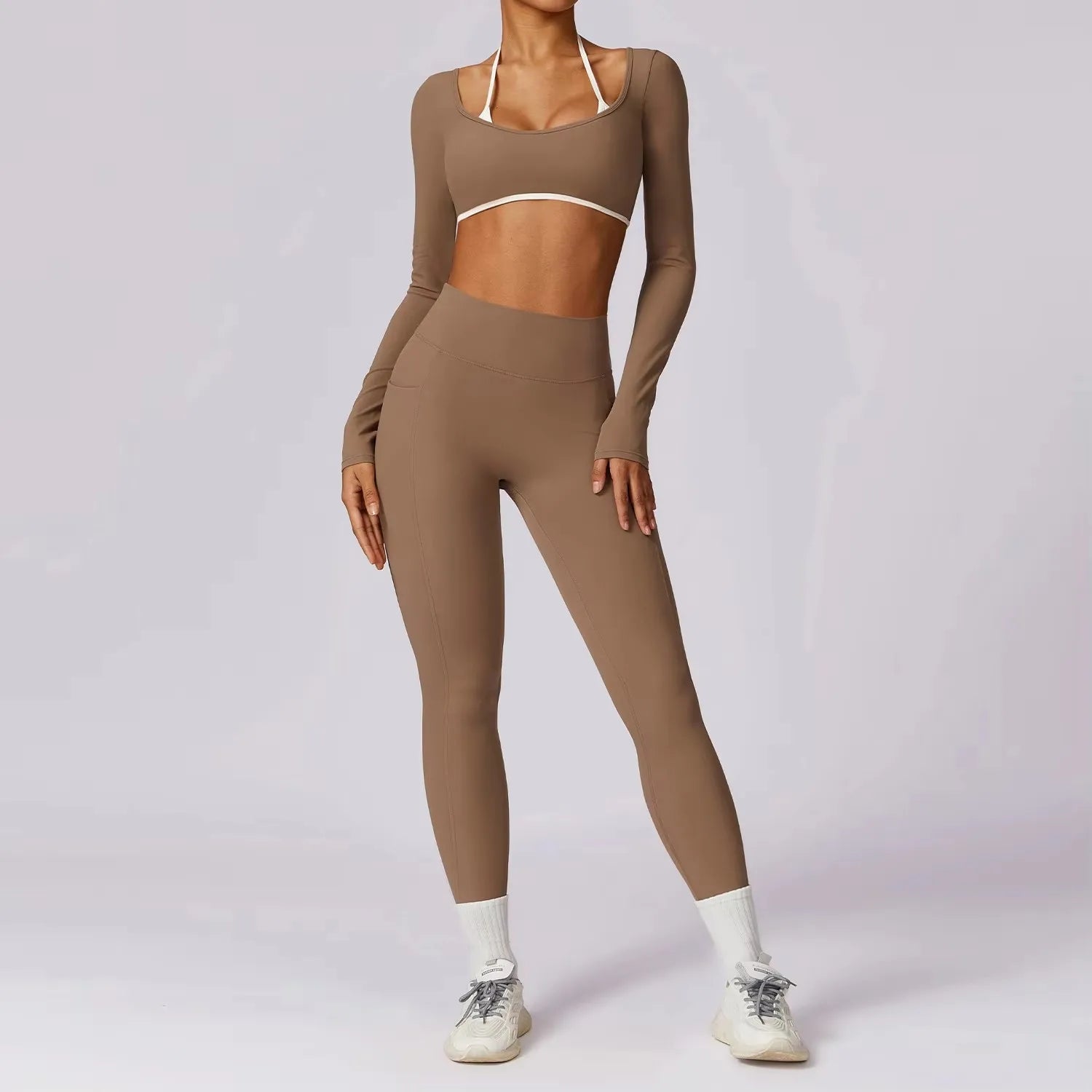 High-Impact Yoga Set – Long Sleeve Top & Leggings for Women