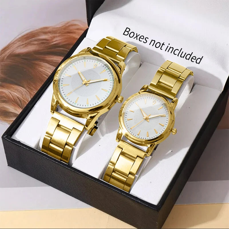 2pcs Couple Quartz Watches – Fashion Business Wristwatches for Men & Women (No Box)