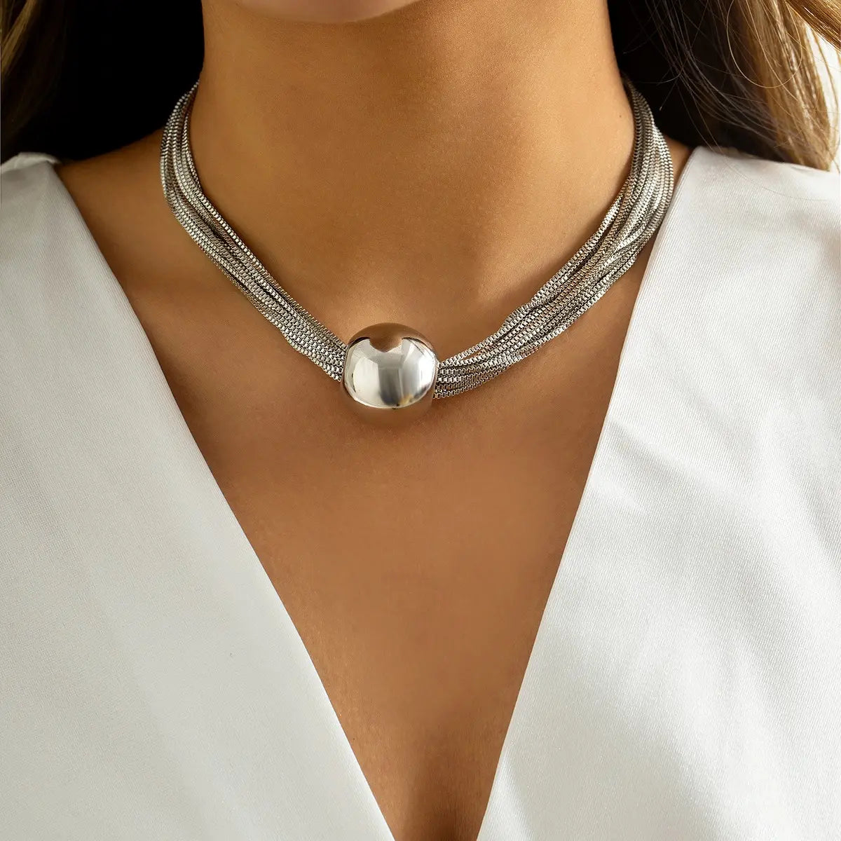 Exaggerated Twisted Chain Necklace – Punk Ball Pendant, Grunge Steampunk Jewelry