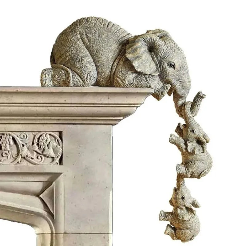 3-Piece Elephant Hug Resin Figurine Set