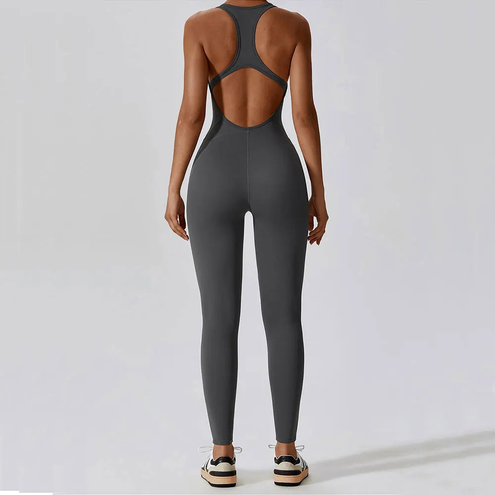 Sleeveless Yoga Jumpsuit for Women – Push-Up Fitness & Gym Bodysuit