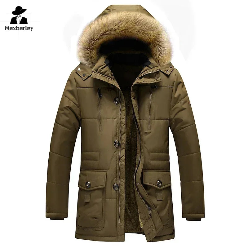 Men’s Winter Parka with Fur Collar – Thick Outdoor Hooded Jacket