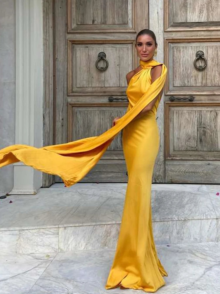 HTTEM Elegant Satin Strapless Maxi Dress