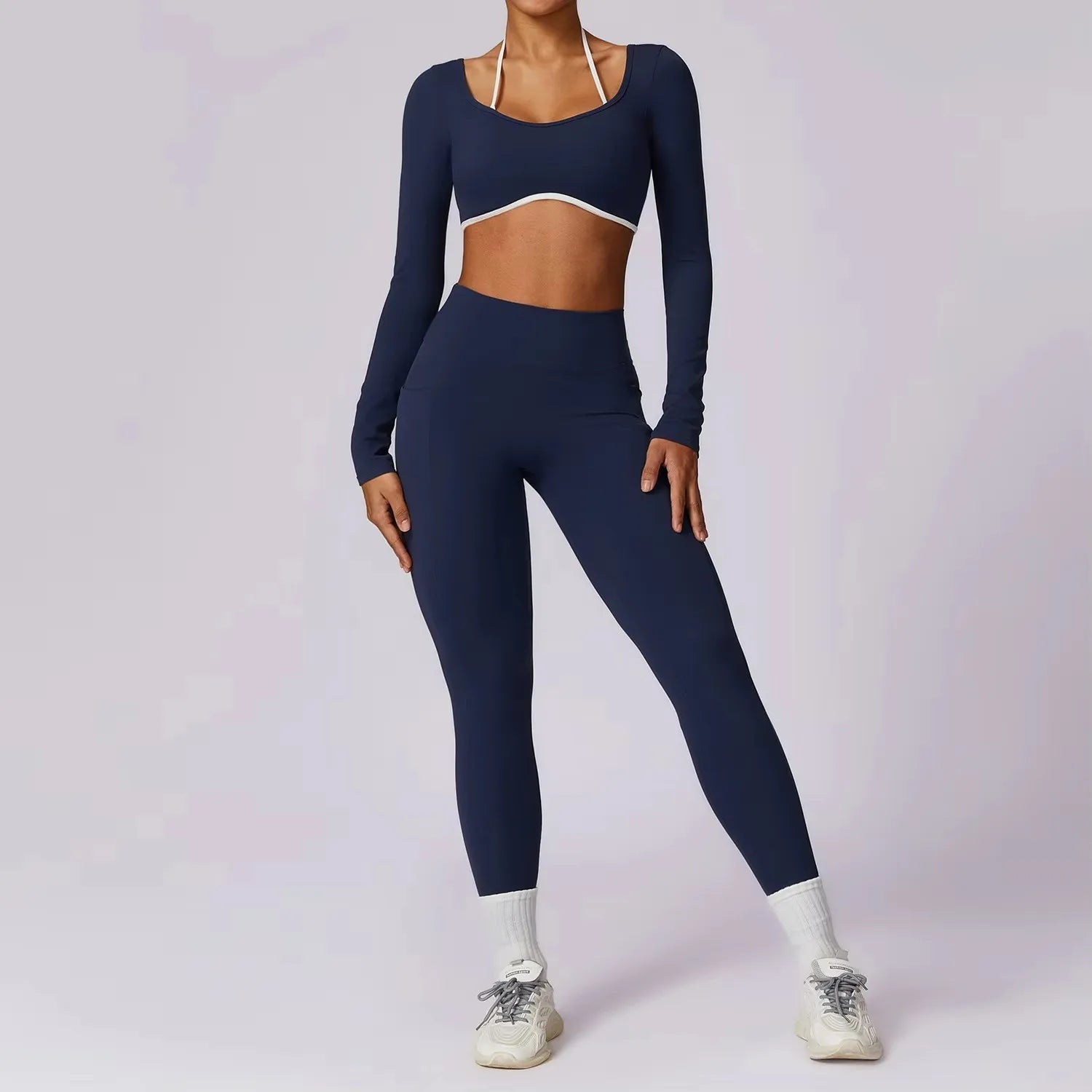 High-Impact Yoga Set – Long Sleeve Top & Leggings for Women