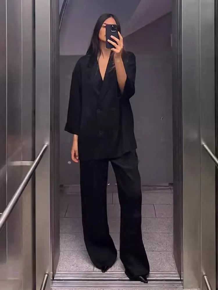 Women's Casual Jacket & Wide-Leg Pants Set – Office Outfit