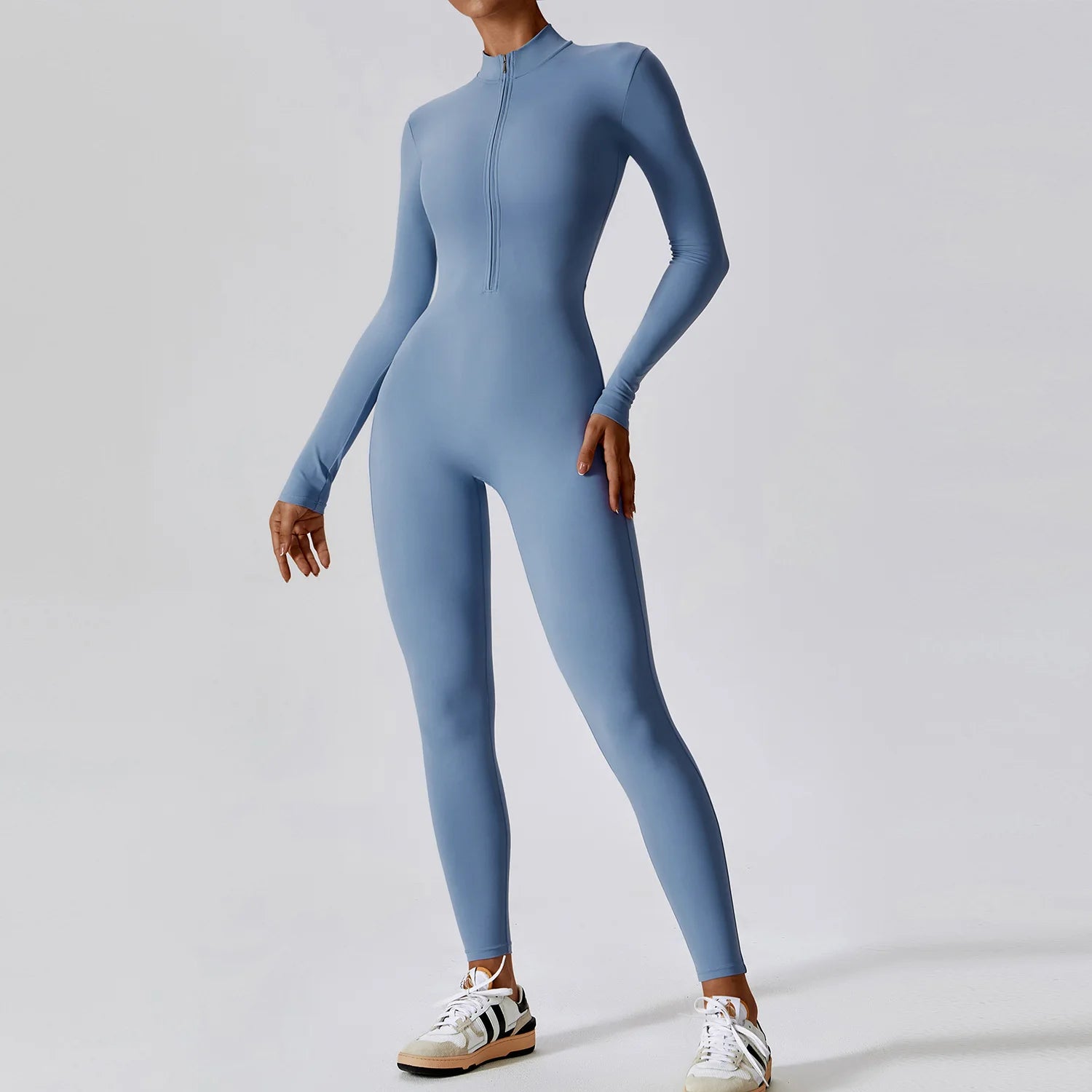 Full-Zip Long Sleeve Yoga Jumpsuit for Women – Gym & Fitness Bodysuit