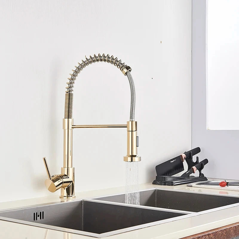 Matte Black & Chrome Pull-Down Kitchen Faucet – Dual-Mode Mixer