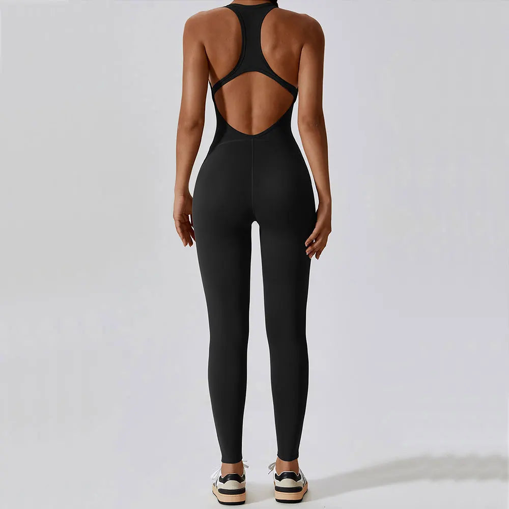 Sleeveless Yoga Jumpsuit for Women – Push-Up Fitness & Gym Bodysuit