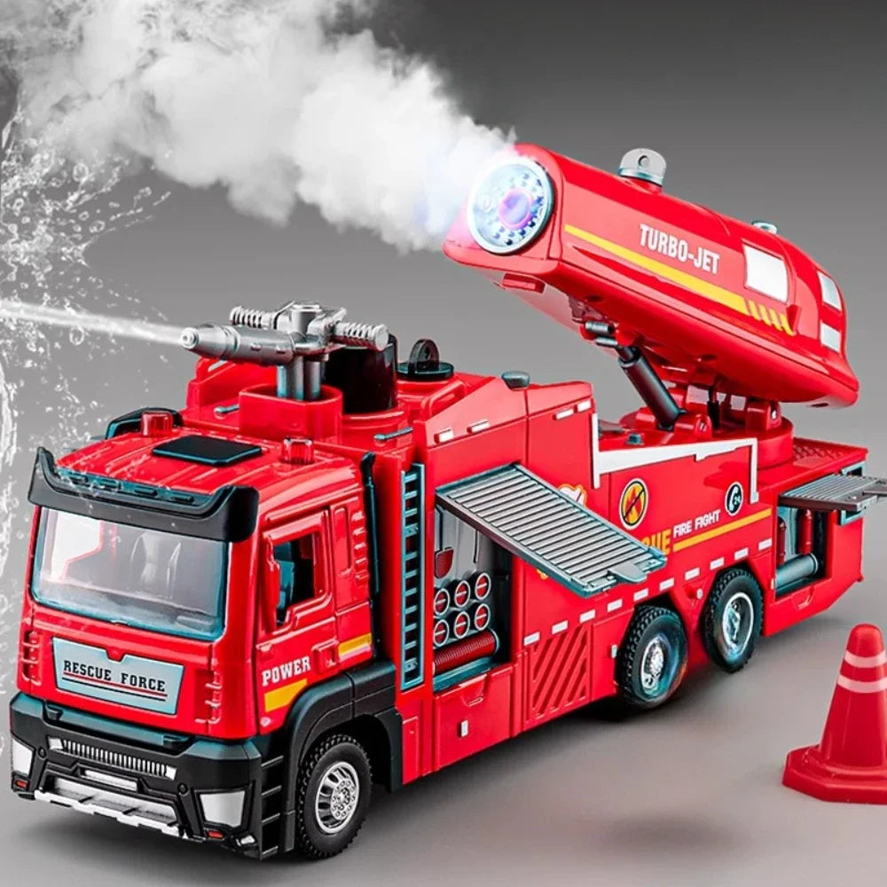 Scale Water Spray Fire Truck – Realistic Ladder Truck Toy Car