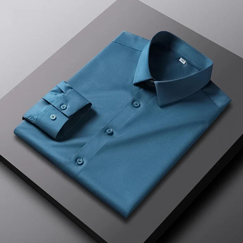 Men's Solid Color Long Sleeve Casual Shirt – Wrinkle-Resistant, Non-Iron