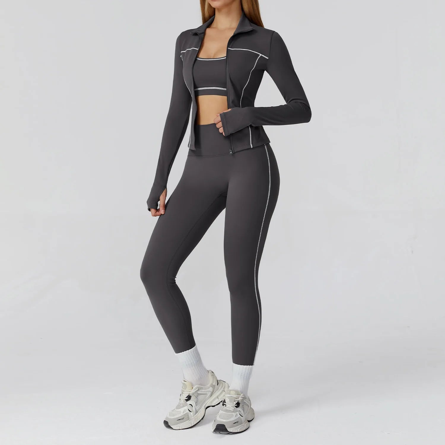 2/3-Piece Women's Yoga & Fitness Set – Gym Leggings & Long Sleeve Sports Bra