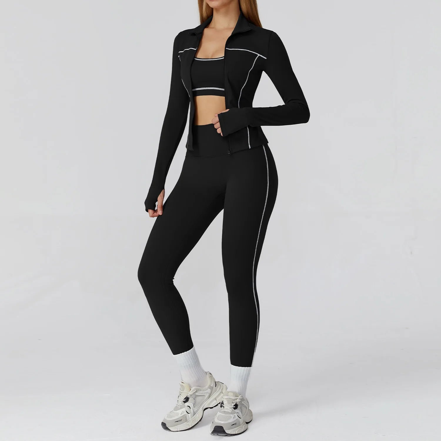 2/3-Piece Women's Yoga & Fitness Set – Gym Leggings & Long Sleeve Sports Bra