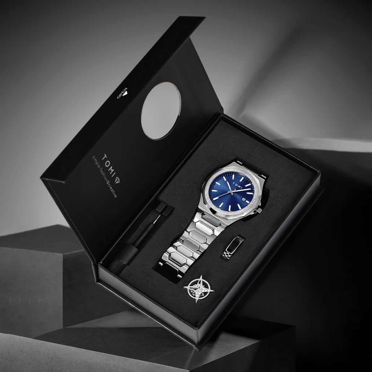 TOMI Luxury Men’s Quartz Watch – Business Style with Gift Box Set (Rose Gold Case)