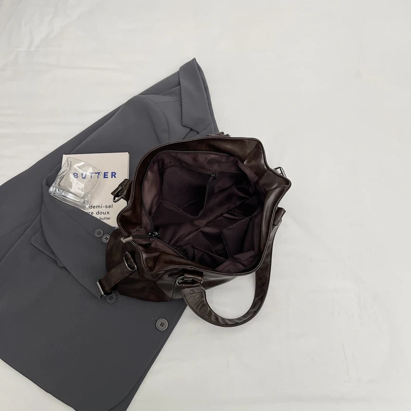 Large Retro PU Shoulder Bag – Solid Color Women’s Handbag (YHLP1912)