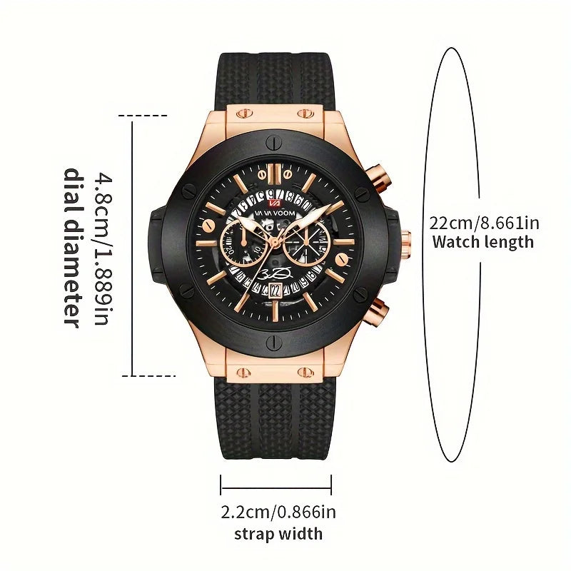 Black Silicone Sports Watch – 46mm Hollow Dial Military Style