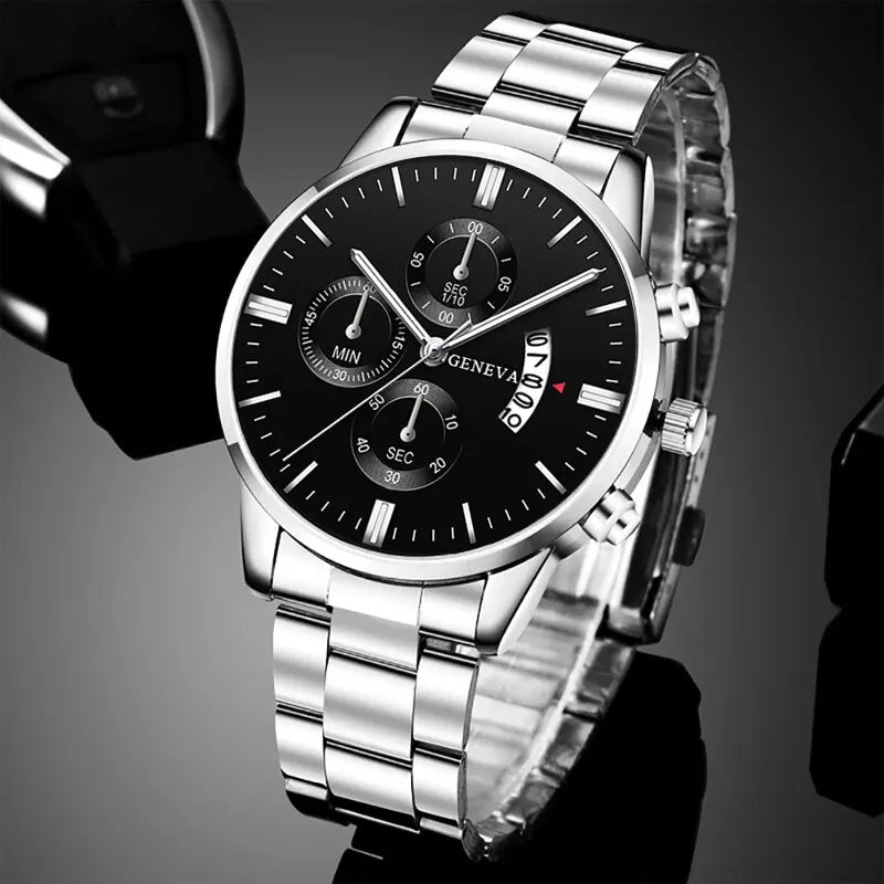 DEYROS Luxury Silver Quartz Men’s Watch – Stainless Steel Business Style