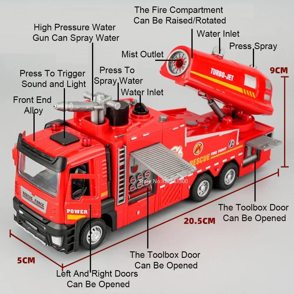 Scale Water Spray Fire Truck – Realistic Ladder Truck Toy Car