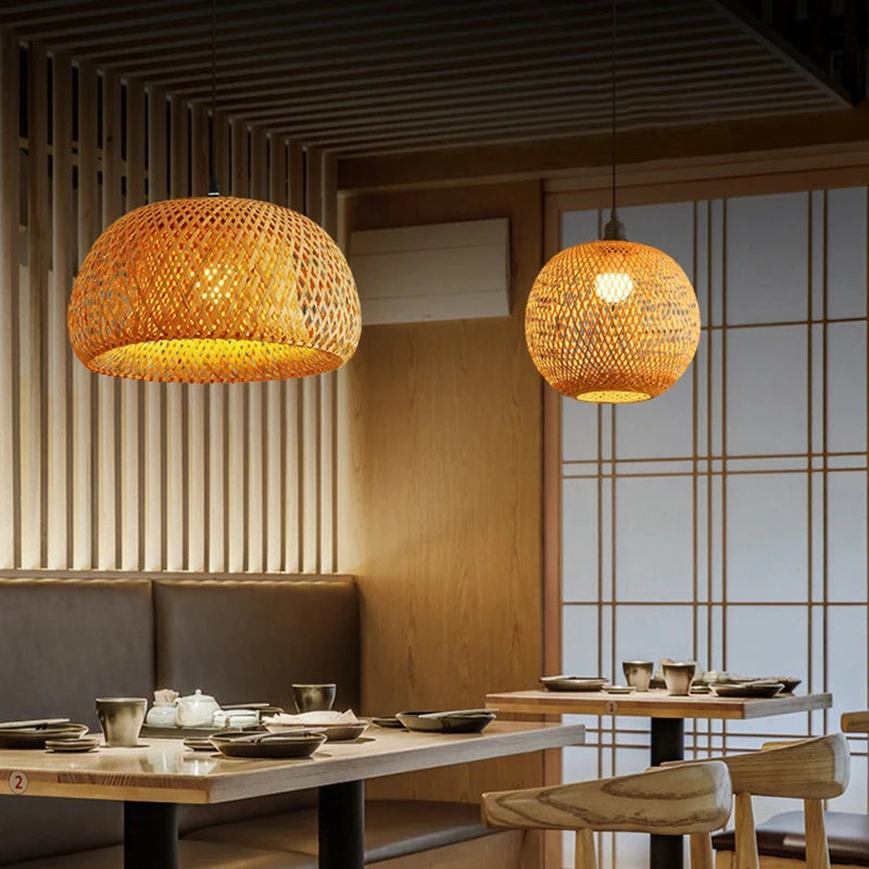 Bamboo Hanging Lamp – 30cm Handwoven LED Pendant Light