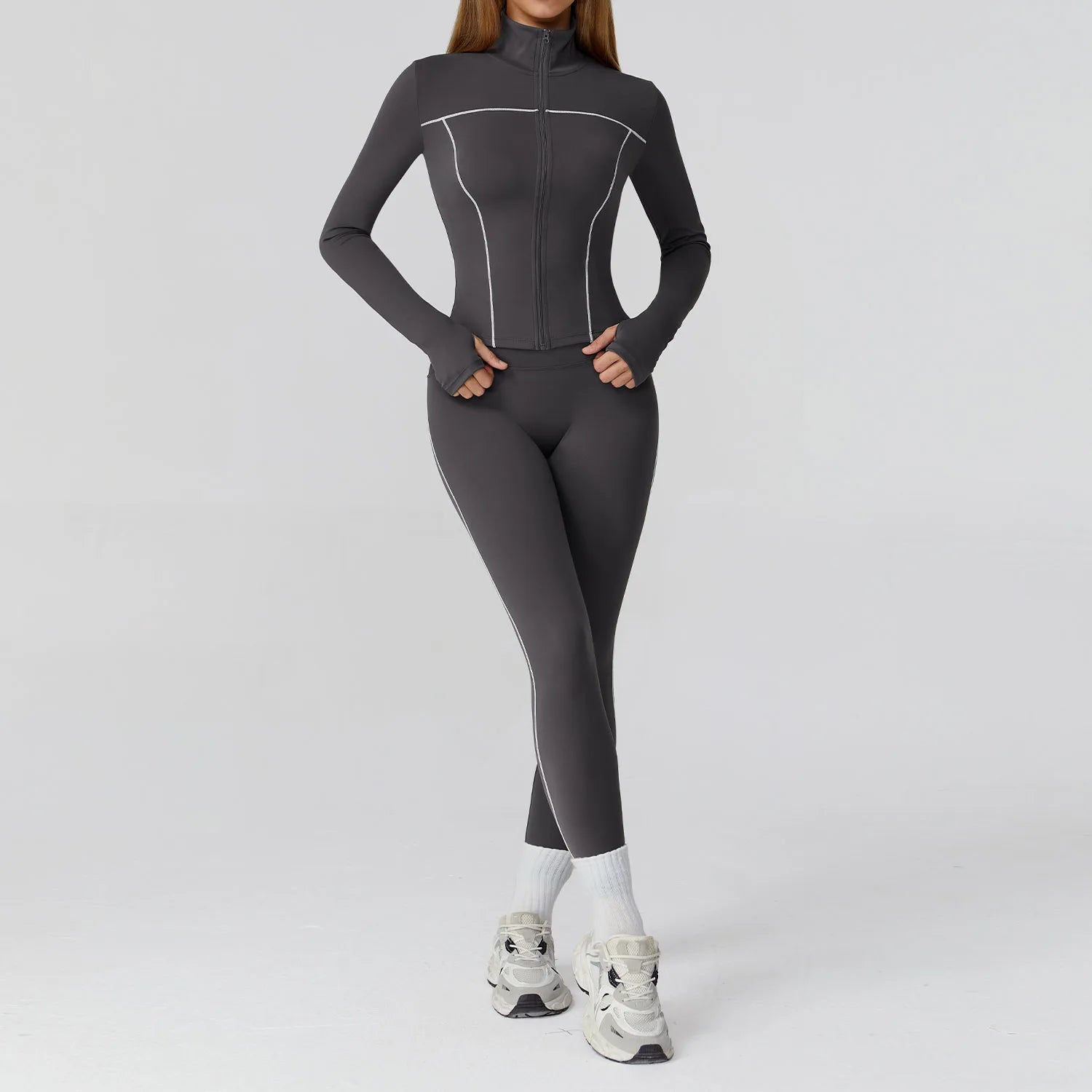 2/3-Piece Women's Yoga & Fitness Set – Gym Leggings & Long Sleeve Sports Bra