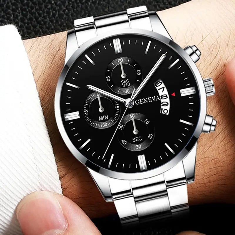 DEYROS Luxury Silver Quartz Men’s Watch – Stainless Steel Business Style