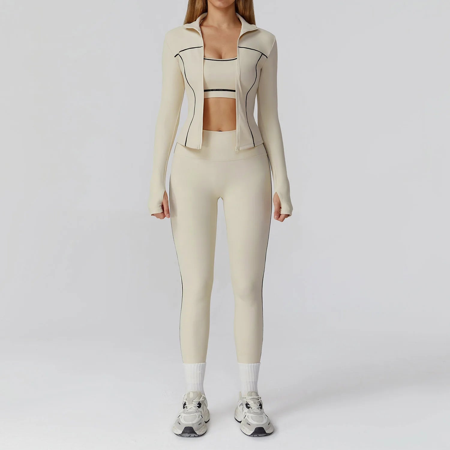 2/3-Piece Women's Yoga & Fitness Set – Gym Leggings & Long Sleeve Sports Bra