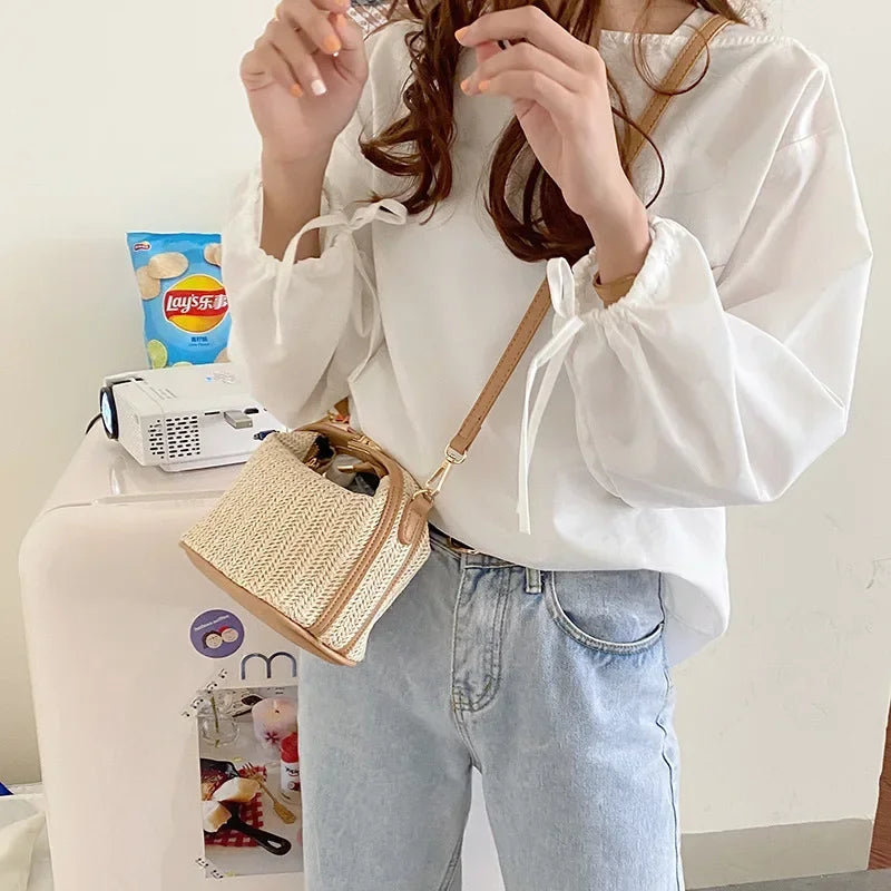 Yogodlns Small Summer Straw Bag – Boho Crossbody Bucket