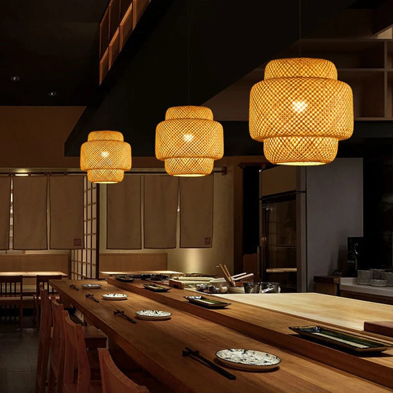 Bamboo Hanging Lamp – 30cm Handwoven LED Pendant Light