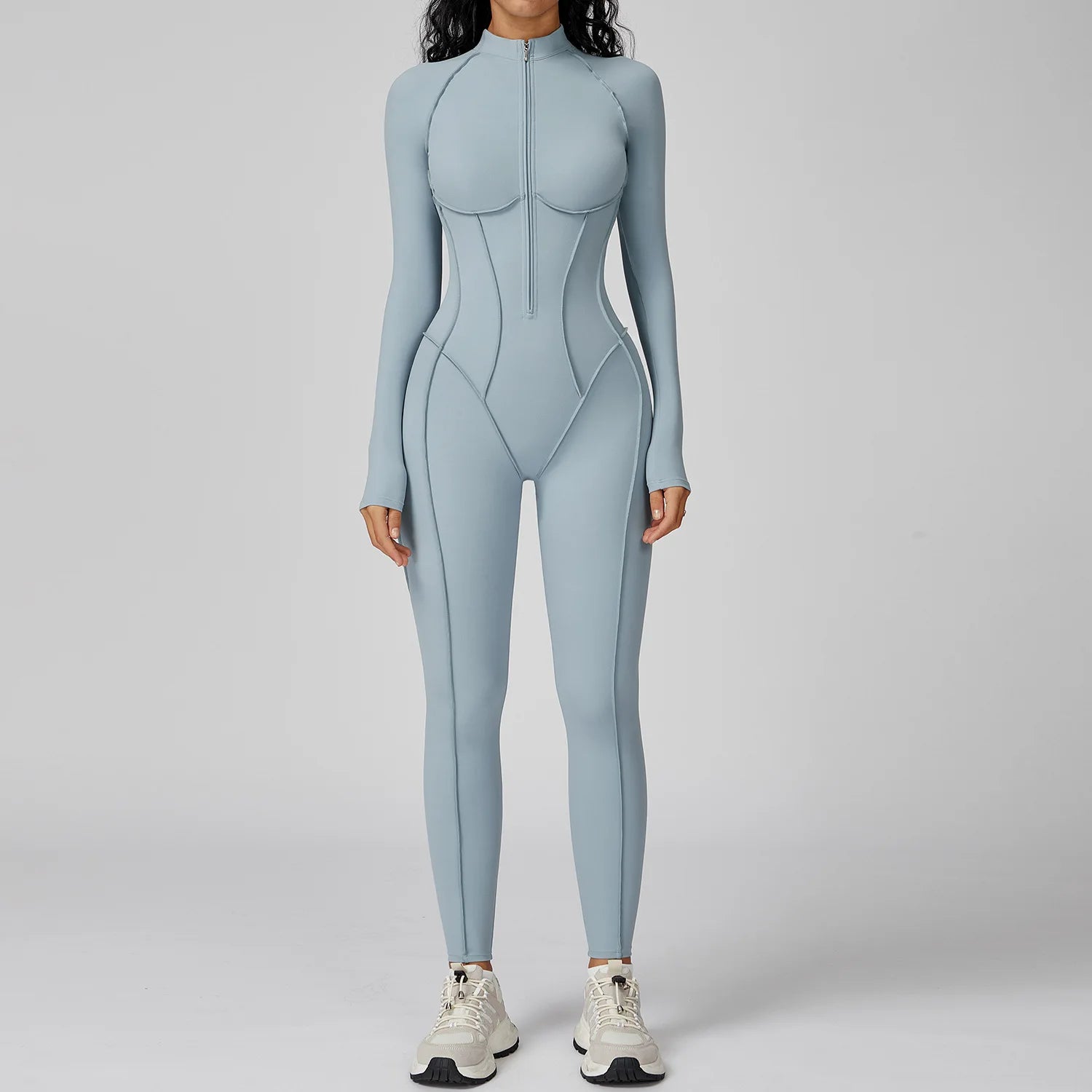 MIKETI Women’s Yoga Jumpsuit – Long Sleeve Full Zipper Fitness Set