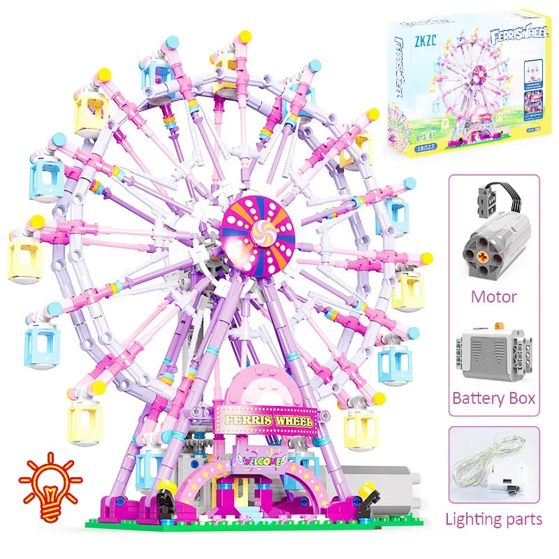 ZKZC City Friends Ferris Wheel – Rotating Building Blocks Toy with Lights