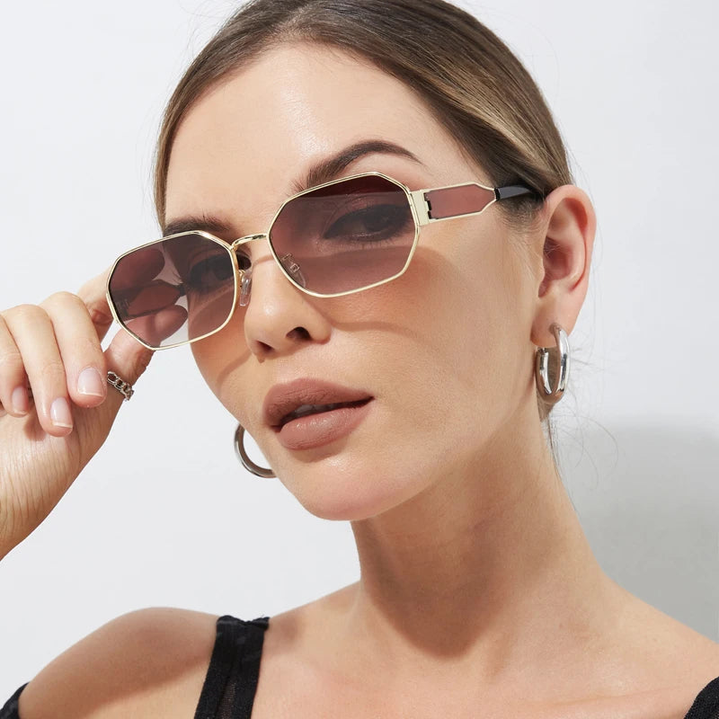 Vintage Rectangular Metal Sunglasses – Unisex, Fashion Designer Style
