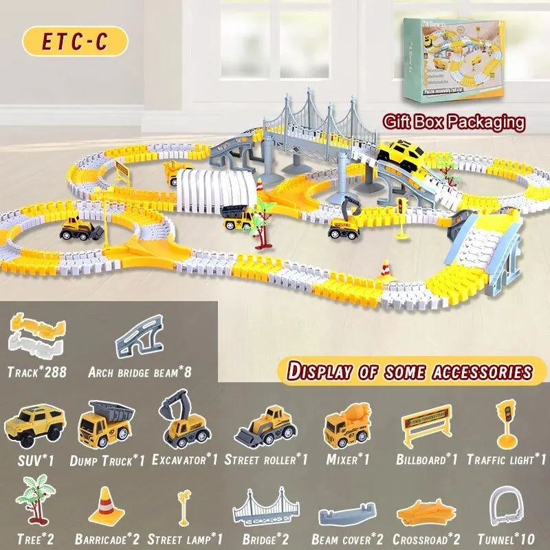 Kids Electric Track Car Toy Set – Engineering Puzzle Race Track for Creative Fun