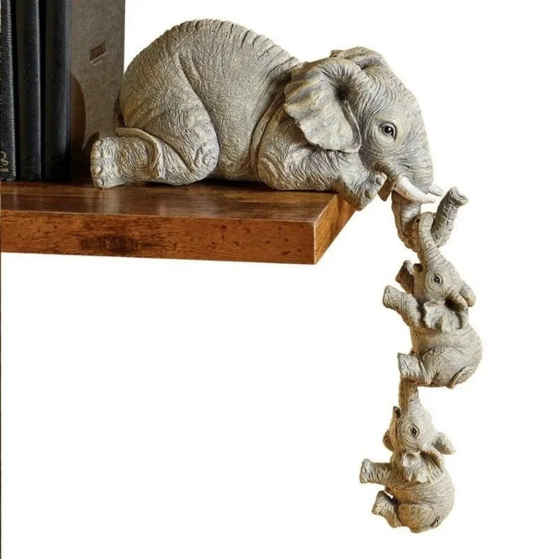 3-Piece Elephant Hug Resin Figurine Set