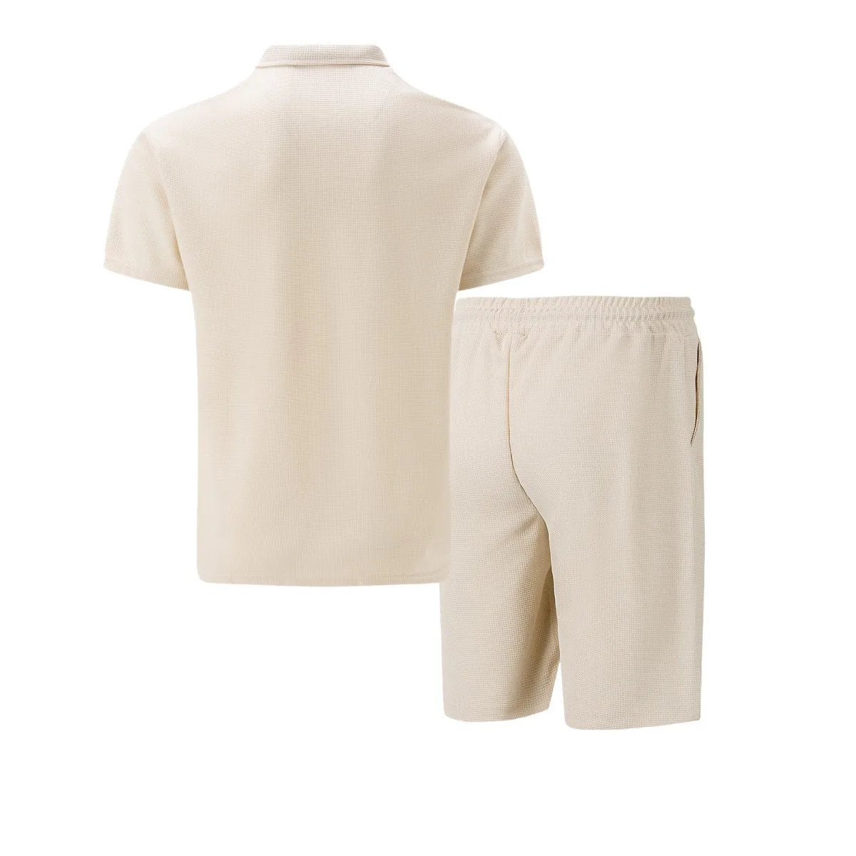 Men's Summer Waffle Solid Color Two-Piece Set – Short Sleeve Jacket & Shorts