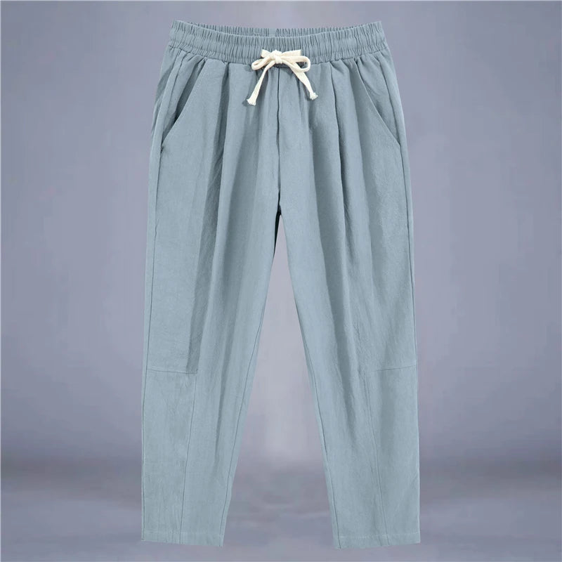 ANIMAL GAME Men's Linen & Cotton Casual Pants – Solid Color, Straight Fit
