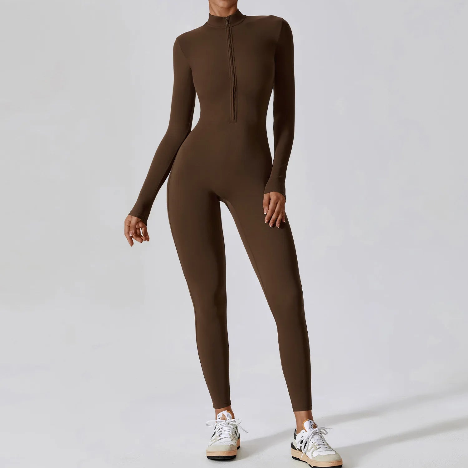 Full-Zip Long Sleeve Yoga Jumpsuit for Women – Gym & Fitness Bodysuit