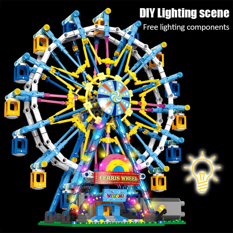 ZKZC City Friends Ferris Wheel – Rotating Building Blocks Toy with Lights