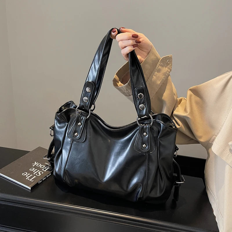 Large Retro PU Shoulder Bag – Solid Color Women’s Handbag (YHLP1912)