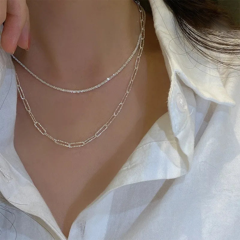 Shiny Silver Chain Necklace – Trendy Clavicle Choker for Women